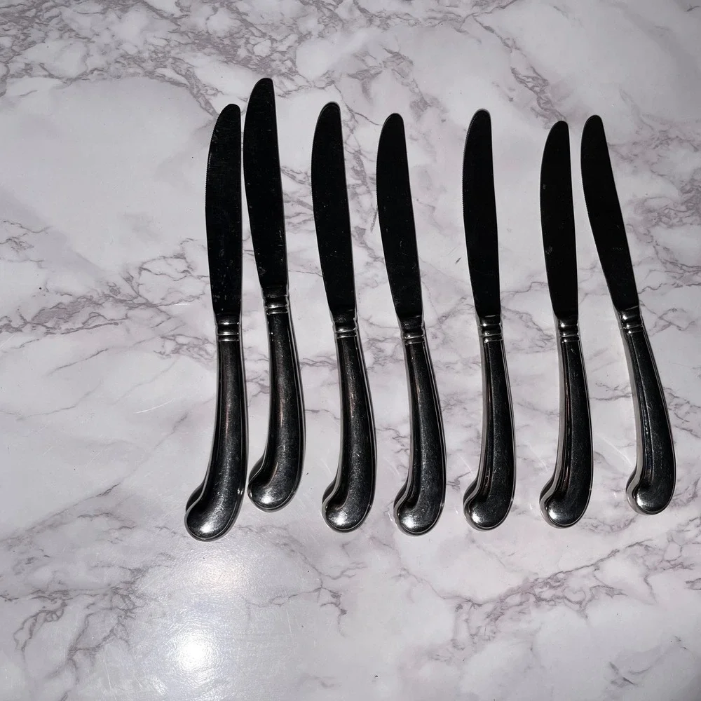 Gorham Ribbon Edge Stainless Steel Pistol Grip Dinner Knives Set of 7 Vietnam